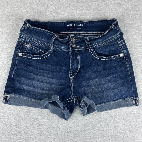 Wallflower Denim Shorts Luscious‎ Curvy Fit Rhinestone Embellished Size 3 - Picture 1 of 13